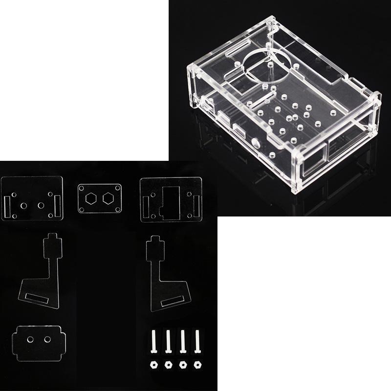 Acrylic Protective Case for Raspberry Pi 4 Model B with 3.5-inch Touchscreen, Fan Mount, and Camera Stand.