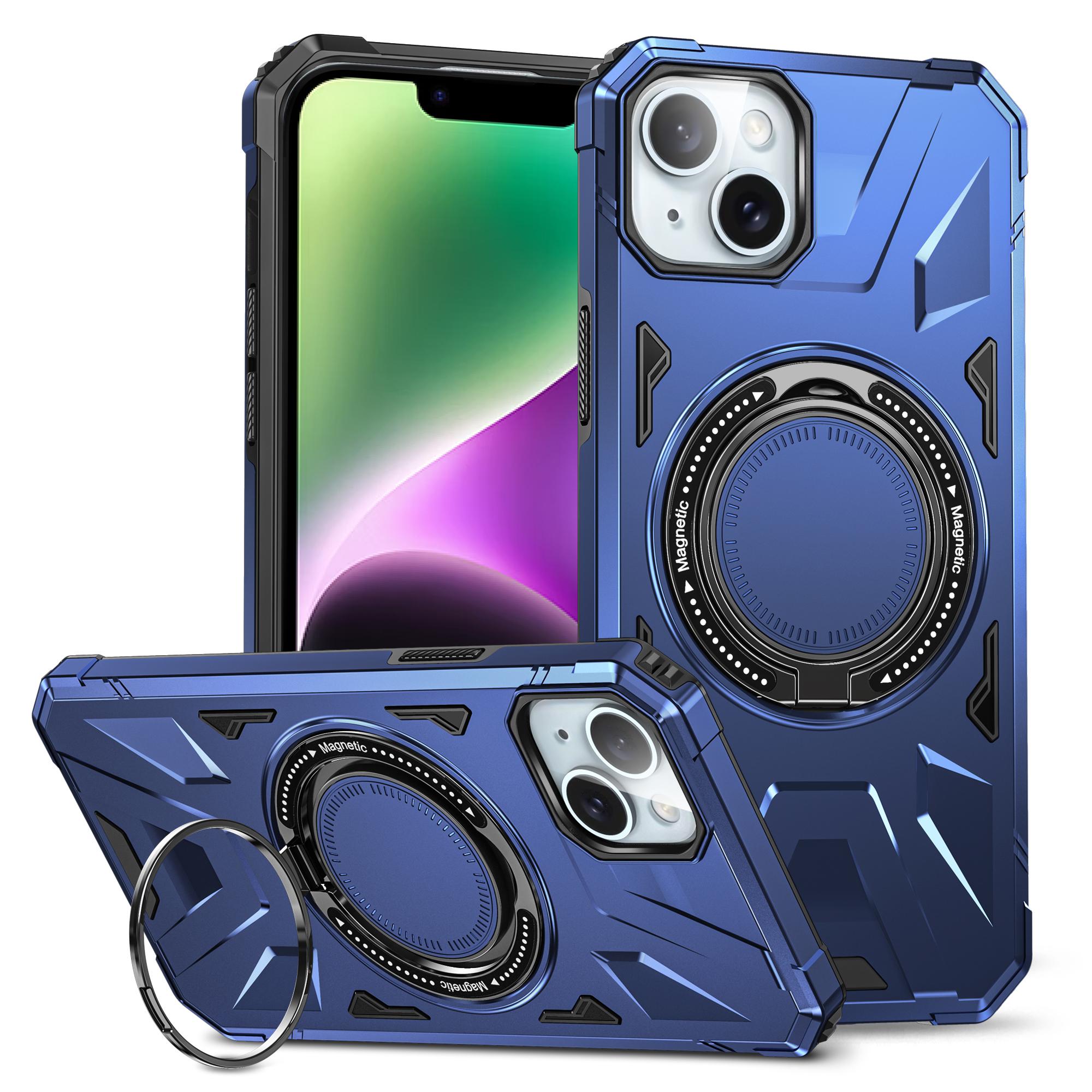 

For iPhone 13/14 6.1 inch Magnetic Phone Case TPU+PC Kickstand Protective Cover Navy Blue