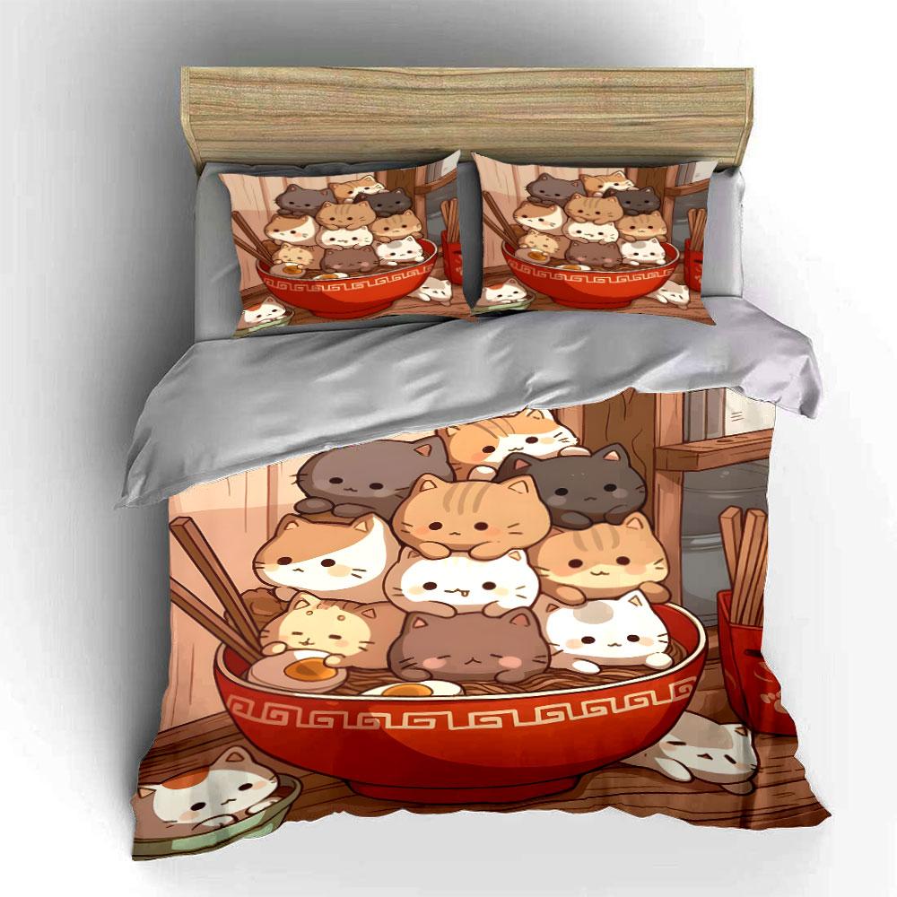Cartoon Cat Decor Set Gift Soft Comfortable Duvet Cover Bedding Set Included 1*Duvet Cover & 2*Pillowcases, Gift