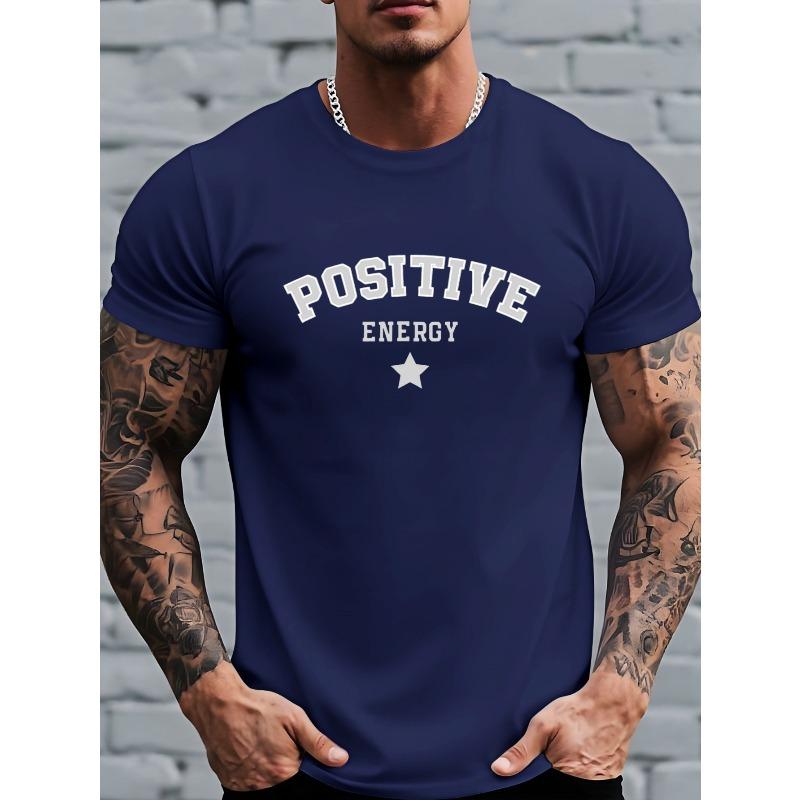 T-Shirt „POSITIVE ENERGY“ für Damen und Herren in europäischen Größen – Kurzarm-T-Shirt im amerikanischen College-Stil mit Rundhalsausschnitt und Buchstabenprint, atmungsaktives Freizeit-Top