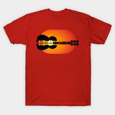Asian Size Cotton Unisex Tshirt Print T-shirt Guitar Island Sunset T-shirt No-Cut Print Regular Fit