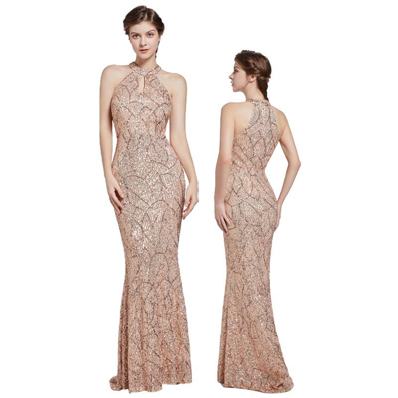 Elegantes Neckholder-Pailletten-Meerjungfrauen-Abendkleid, Ärmelloses Schlüsselloch-Formalkleid für Damen, Ideal für Abschlussbälle und Partys