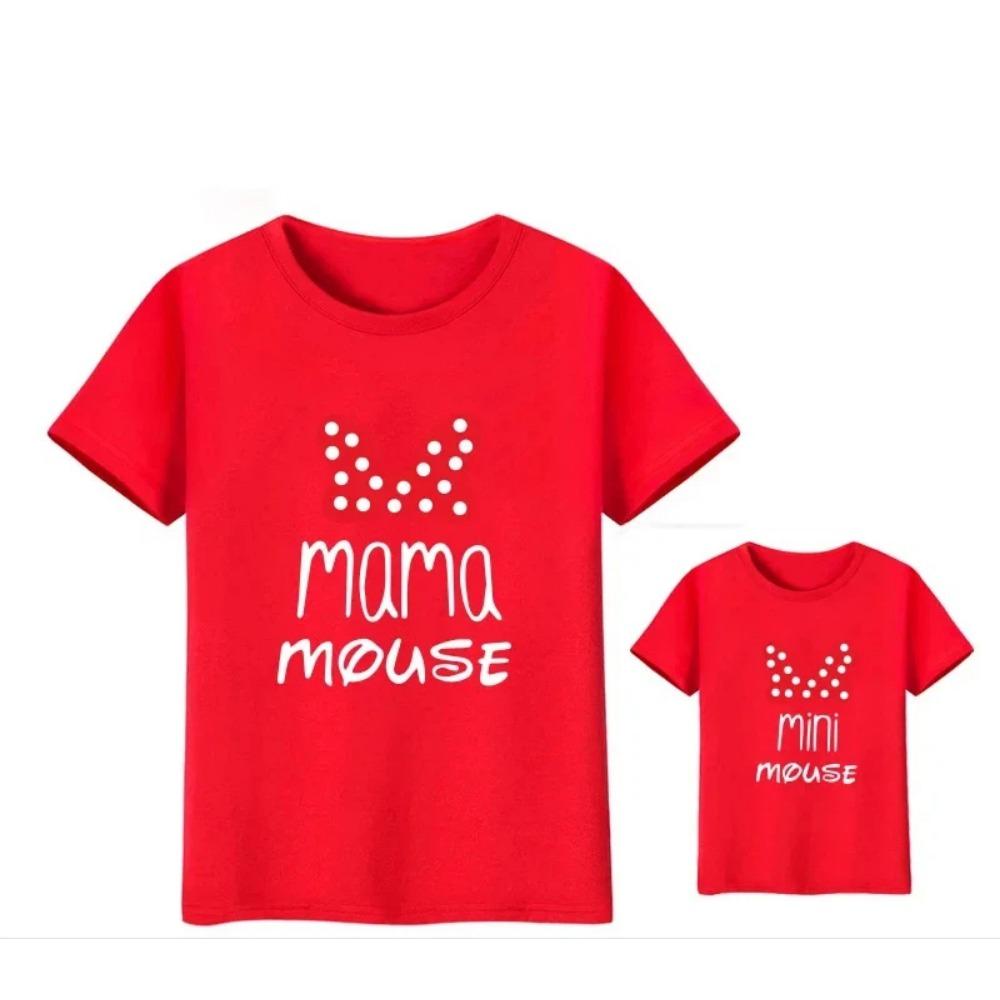 Korean Mama Mouse And Mini Mouse Daughter Kids Tops Baby Outfits Cartoon Mom and Me T-shirt Family Look Matching Outfits