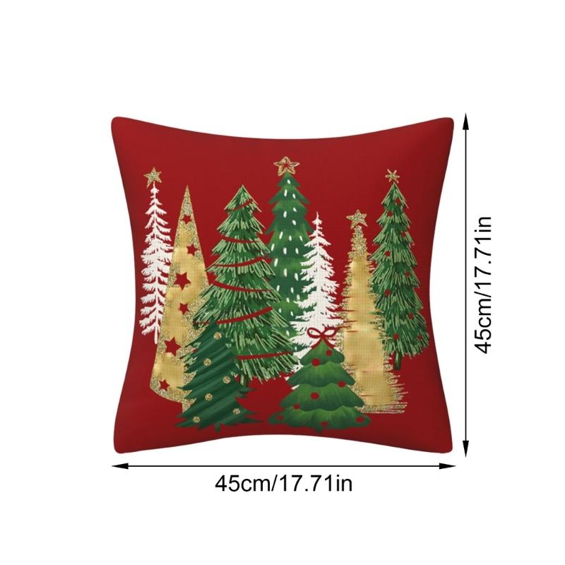 Festival Polyester Cushion Cover With Christmas Tree Designs Soft Sturdy Pillowcase For Home Decoration