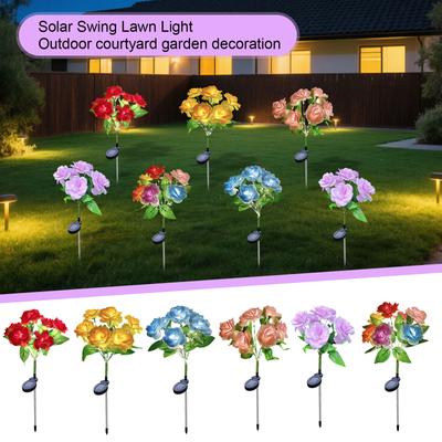 Solar Swinging Lawn Light Outdoor Garden Decoration with Artificial Flower Design and Solar Panel for Yard Pathway Accent Lighting