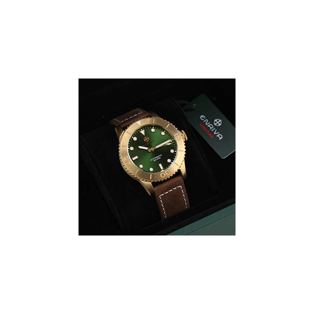 Enriva Diver's Watch Automatic 20ATM Date Display Bronze Sapphire Men's Wristwatch