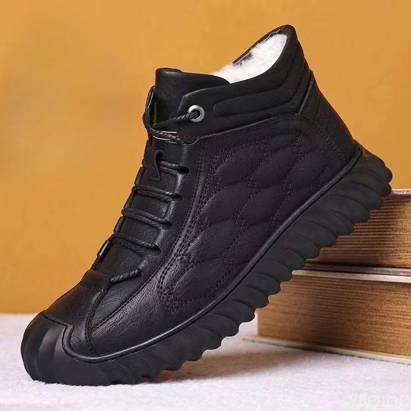 Winter Men's Thick Warm High Top Snow Boots with Soft Soles Anti Slip Wear-resistant Simple Comfortable Cotton Shoes