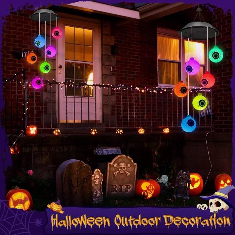 Enchanting Solar Led Wind Chime Light Featuring Pumpkin And Skull Ghost Eye For Outdoor Decor