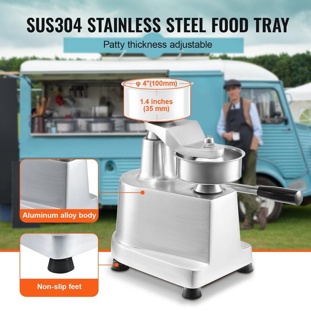 Commercial Burger Patty Maker, 100mm/4inch Hamburger Beef Patty Maker, Heavy Duty Food-Grade Stainless Steel Bowl Burger Press Machine, Kitchen Meat