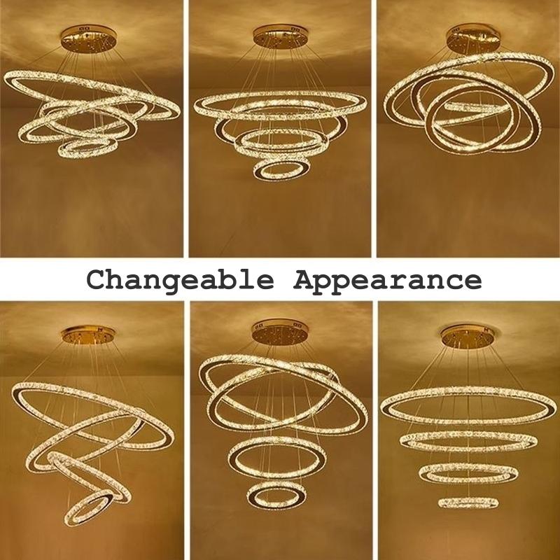 Nordic Crystal Ring LED Chandelier Luxury Stainless Steel Dimmable Pendant Lamp Kitchen Dining Room Ceiling Chandeliers Lighting
