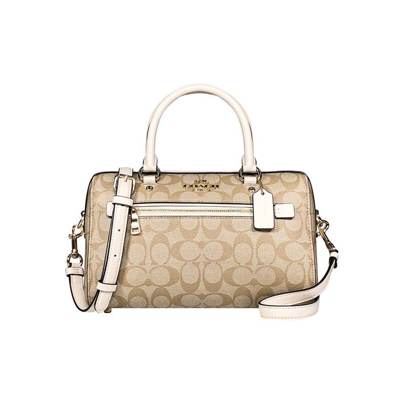 Coach Rowan 27 Logo Zip Closure Boston Bag Women Handbags Light-Khaki 83607-IMDQC