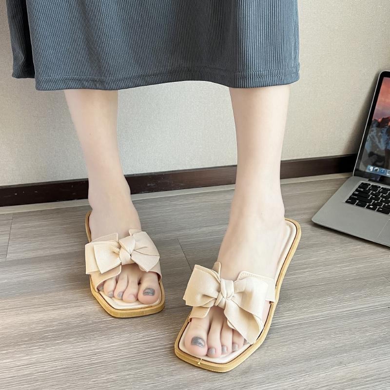 Women's Summer Bow Wedge Heel Flip Flops - Fairy Style Soft Sole Outdoor Beach Slippers