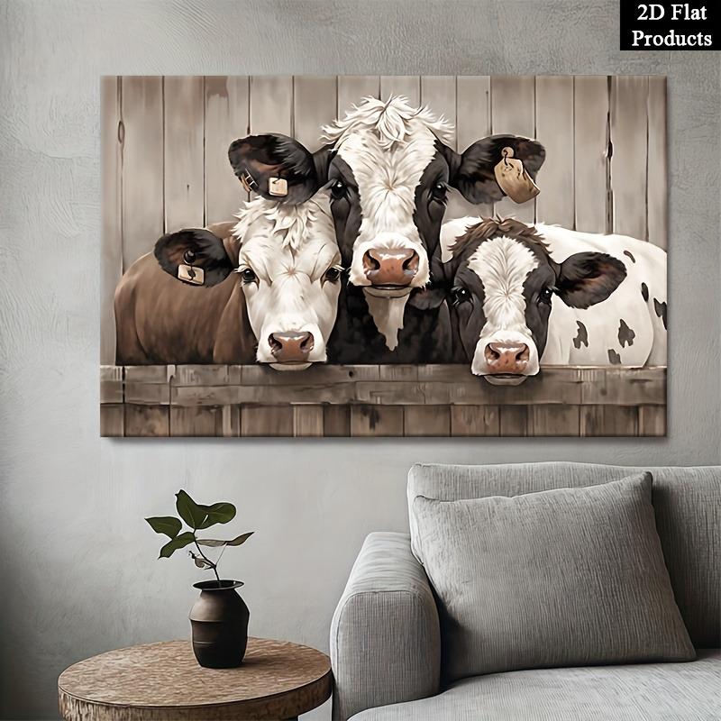 Three Farm Animals, Black and White Cows, Stacked In A Unique Formation, Perfect for Decorating Bedrooms, and Enhancing Autumn and Winter Home Decor
