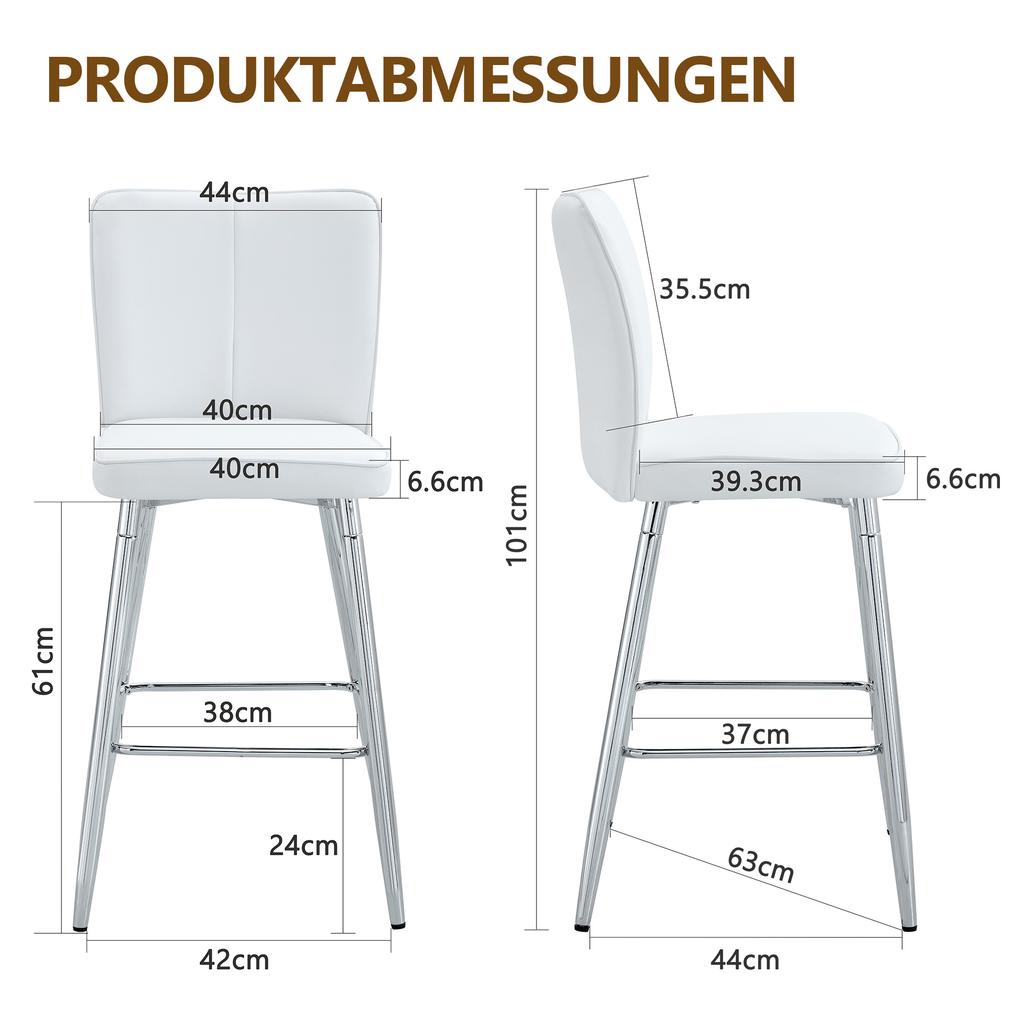 101cm High White PU Material Bar Stool Two-Piece Set: Ergonomic Backrest, Comfortable and Stylish.