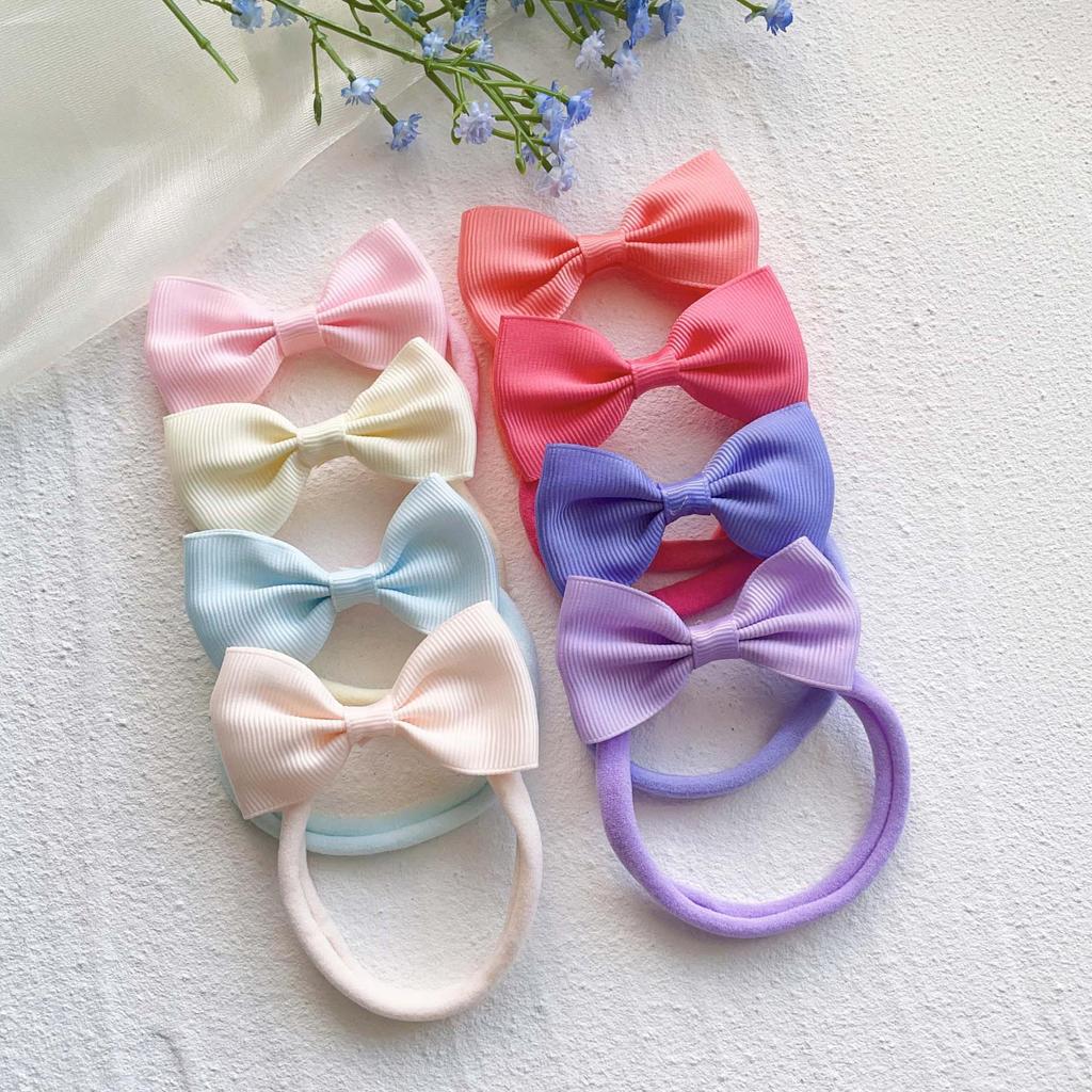 Solid Color Bow Hairpin & Ribbed Headband Set for Girls