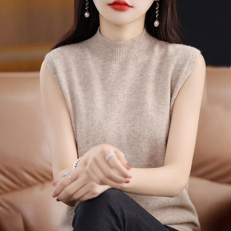 Cross-Border Sleeveless Half-High Collar Women's Slim Knit Camisole - Summer Style Pullover