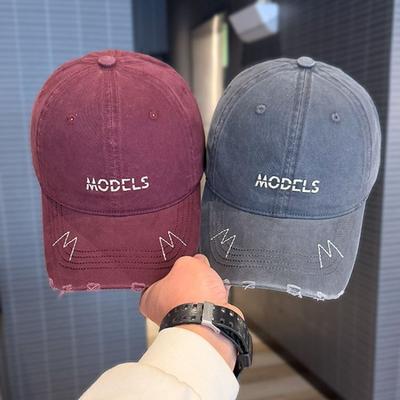 Baseball Cap Broken Brim Embroidery Letter Hat Female Peaked Cap Male Face Small Spring and Autumn Wide Brim