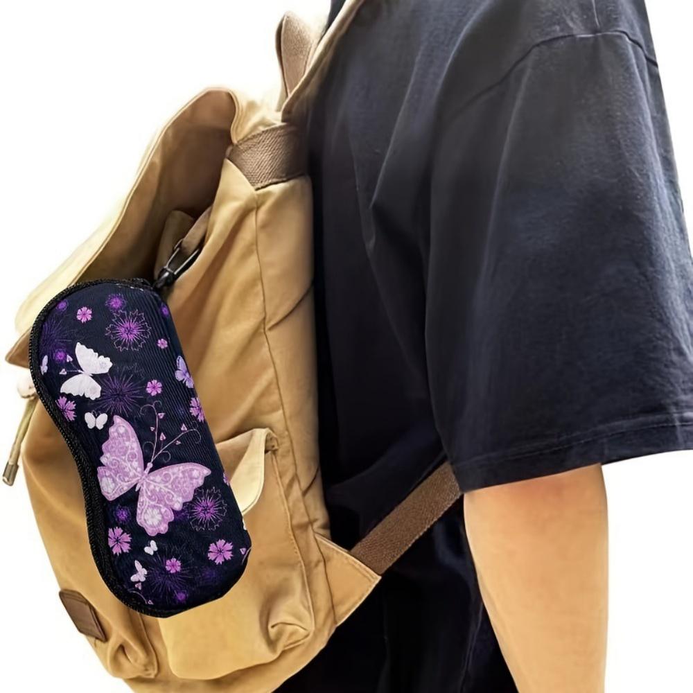 Birds Butterfly Floral Print Eyeglass Case Portable Zipper Sunglasses Pouch Protective Eyewear Holder for Women Men Travel