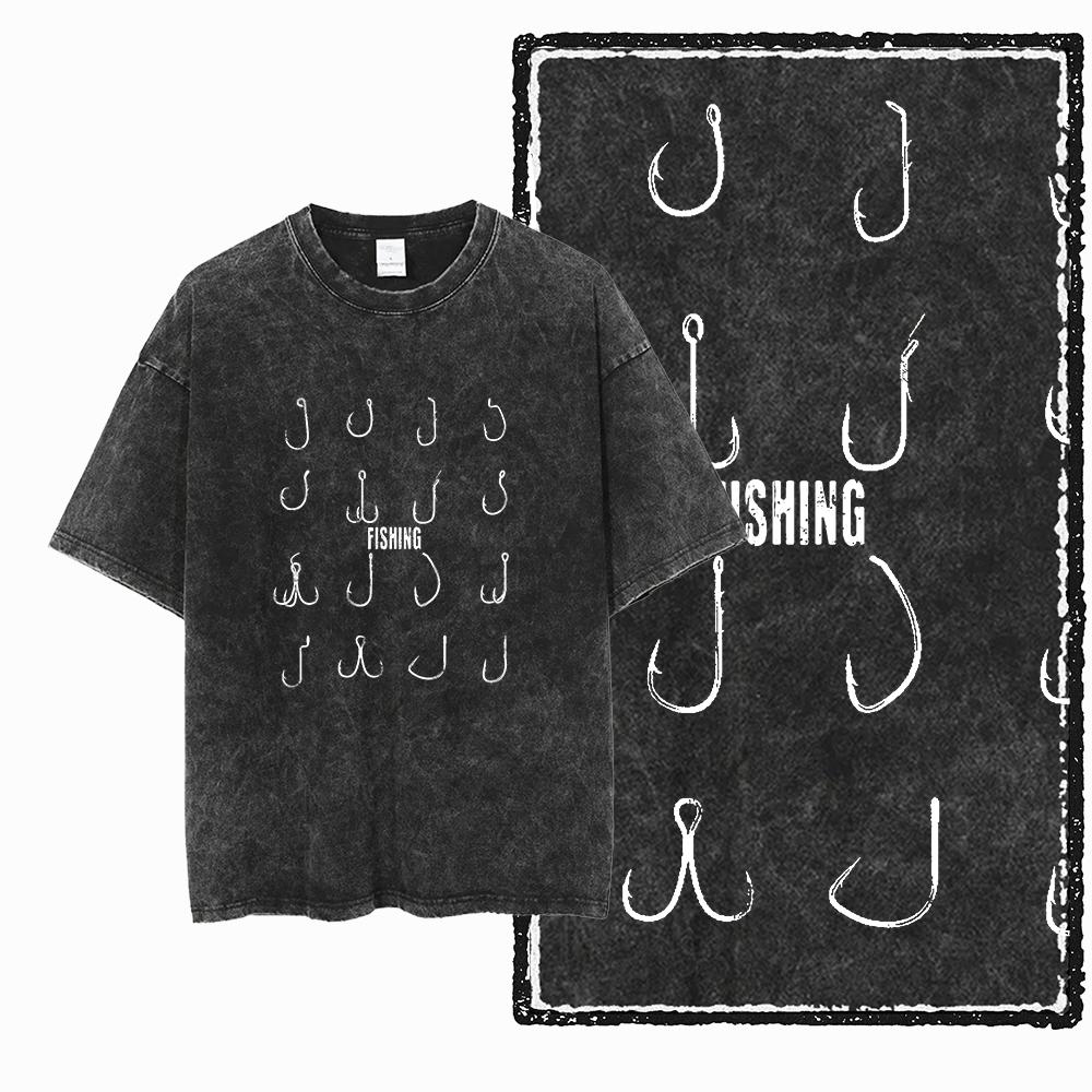 YB FISHING THEME Printed Cotton Acid Washed Exclusive Graphic Unisex T Shirt Cool Streetwear Men Tshirts Big Size Tee for Men