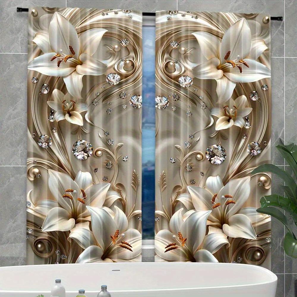2 Pcs Elegant 3D Lily Curtains – Modern Sheer Window Treatment with Rod Pocket for Bedroom Living Room Kitchen Office All Rooms