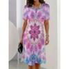 Summer Short Sleeved Dress 3D Floral Print Retro Dress Bohemian Dress Plus Size