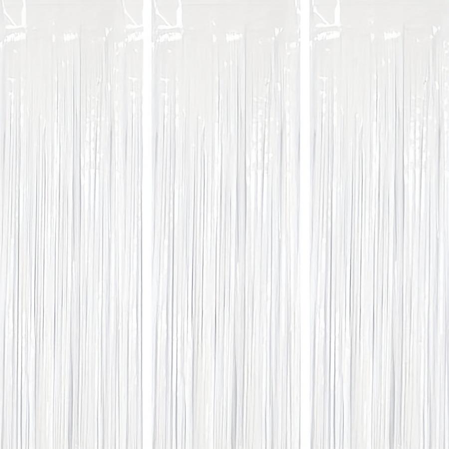 3pcs White Tassel Garland Backdrop Curtains Birthday Party Decor Aluminum Foil Tassel Curtain Backgrounds for Graduation Wedding