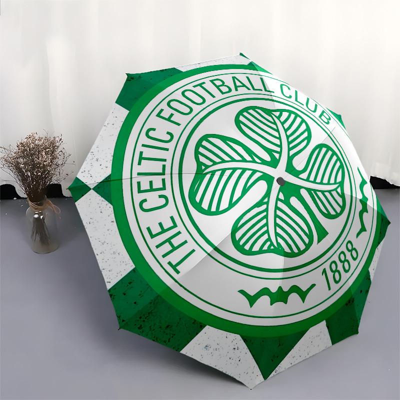 Celtic Football Club, Automatisches Öffnen und Schließen, 8-Rippen-Struktur, Tragbarer Regenschirm, Geeignet für Männer und Frauen, Alle Jahreszeiten Pe