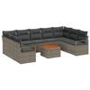 Ensemble de Canapés de Jardin 10 Pièces avec Coussins Gris Poly Rotin Acacia, Canapé de Jardin 2 Places avec Coussins Gris 3347748