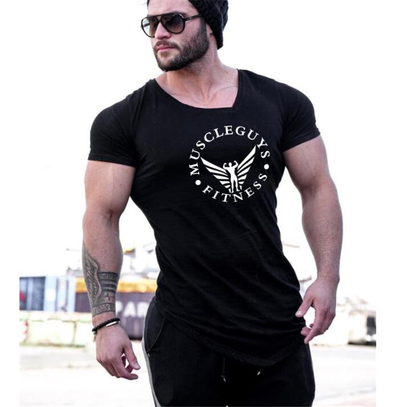 Muscleguys Muscle Mens  Letter Printed Gym Training Short Sleeves Men Clothings Gym Tshirts