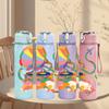 1PC Balloon Cartoon Pattern 750ml Color Plastic Sports Water Bottle Leakproof Flip Straw Lid Suitable for Sports Office Home Use