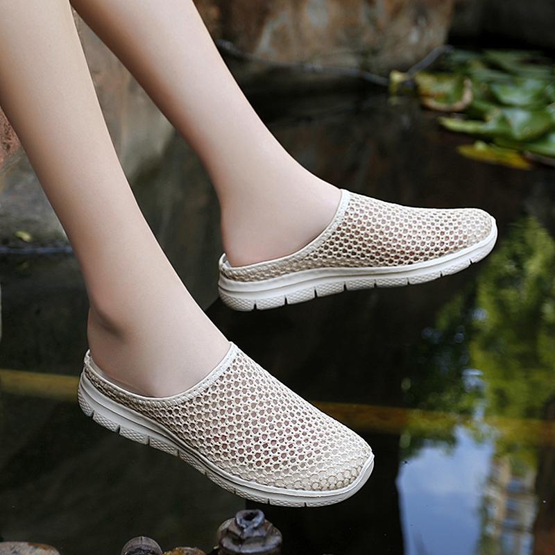 

Женские сабо, прогулочные кроссовки с открытой спиной, летняя обувь для девочек, туфли без шнуровки, удобные повседневные дорожные тапочки-мулы для девочек EU: 37 бежевый