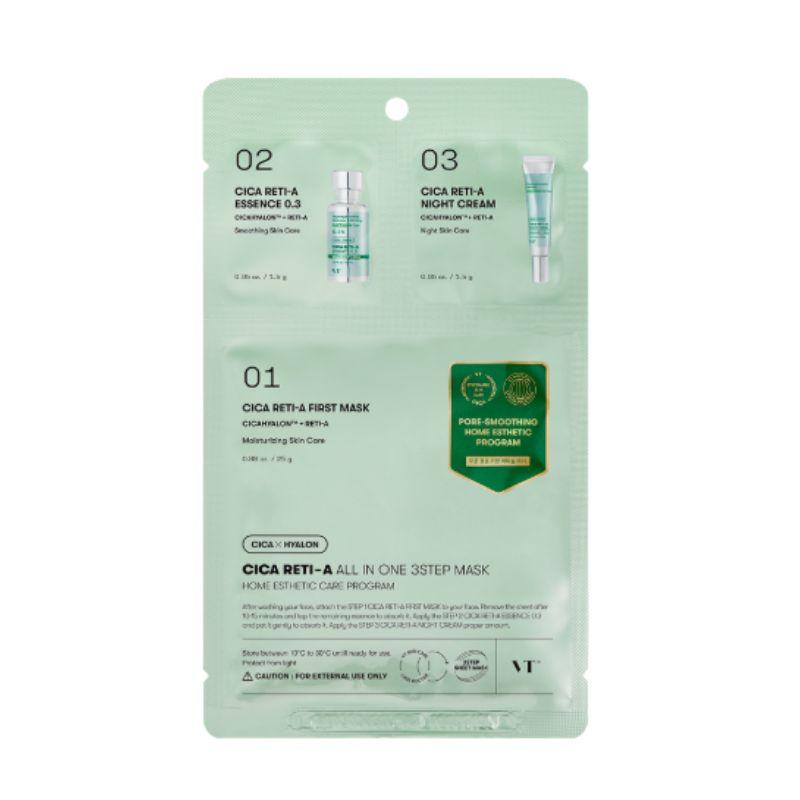 VT Cosmetics Cica Retin-A All-In-One 3-Step Mask 26.5g(STEP1 - 25g / STEP2, 3 - 1.5g) x 10ea – Soothing & Anti-Aging Skincare Mask Set