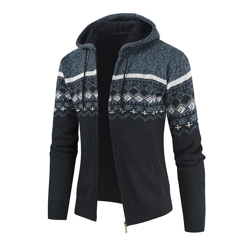 

Extra Fleece Thickened Men s Sweater Plus Size Men s Casual Jacket Hooded Cardigan 3XL синій