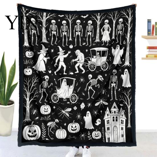 Personalisierbare Samt-Kunstdecke Halloween DIY Maldecke, Überwurf mit Geistermustern, Waschen Sie Ihre eigene gemütliche Decke zum Ausmalen für Erwachsene und Kinder,