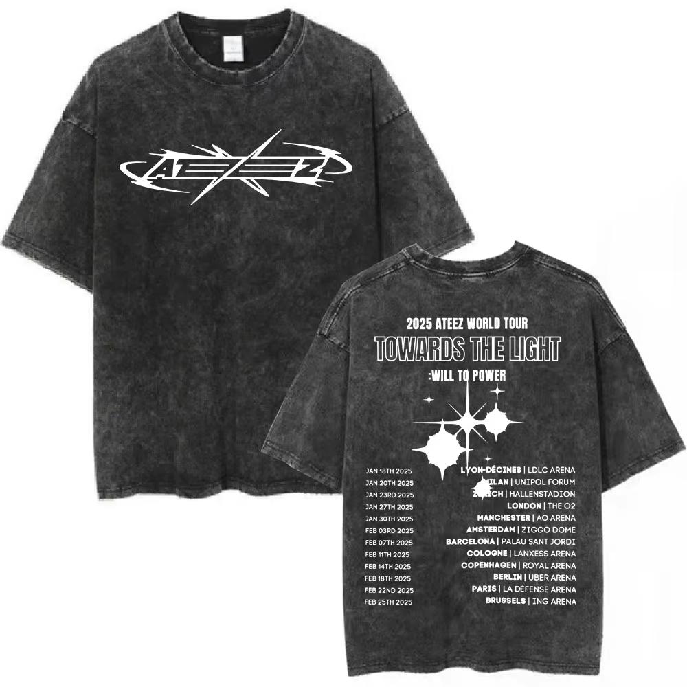 2026 Merch de la tournée mondiale Kpop coréenne ATEEZ dans Votre Fantaisie T-shirts Lavés Vintage Hommes Femmes Mode Coton Décontracté Col Rond T-shirt Manches Courtes Tee Top