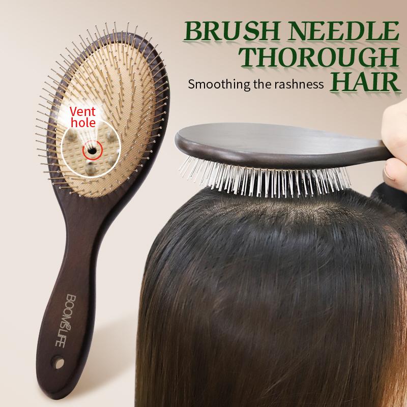 BOOMSLIFE Personalized  Wood Hair Brush Women Massage Detangling Cushion Prevent Hair Loss Scalp Brush Hair Comb Barber Tool