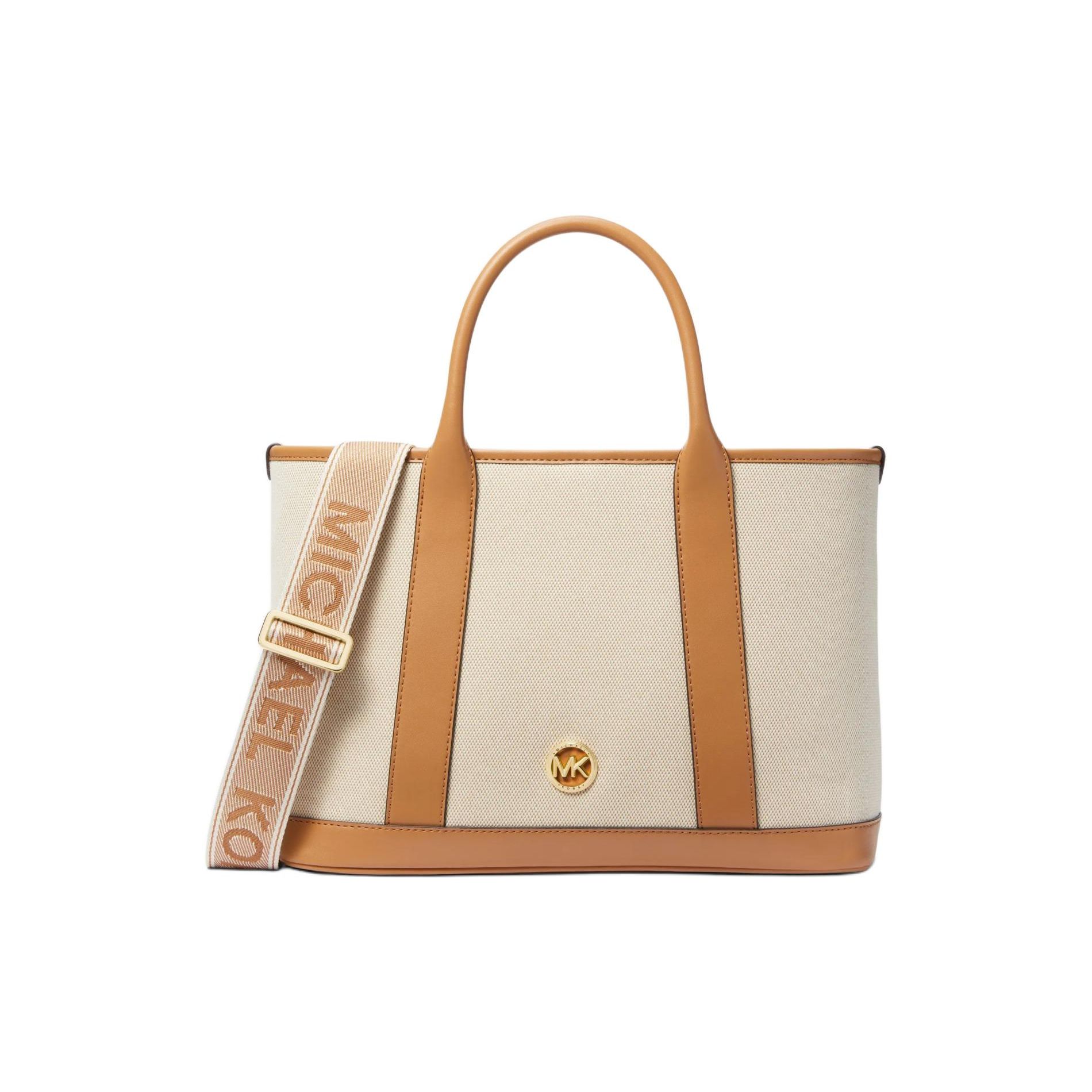 

Michael Kors Luisa Metal Decoration Magnetic Closure Design Fabric Shoulder Crossbody Handbag Medium Women handbag Beige Cream 30S4G99S8O-174 Basic Set (Bag+Dust Bag)