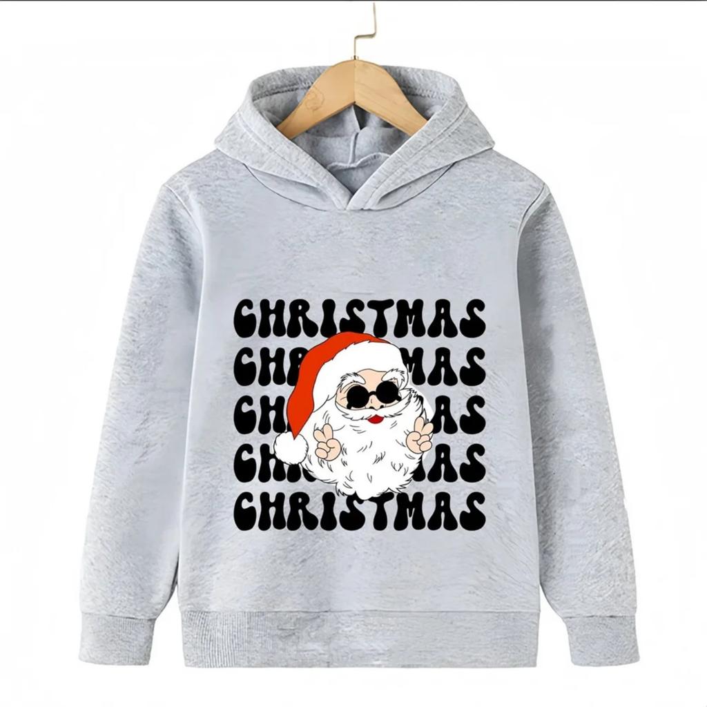 2025 Christmas Cute Christmas Chimney Festival Dress Up Girl Autumn/Winter Hoodie Hoodie Suitable for Children Aged 4-14 Warm Top