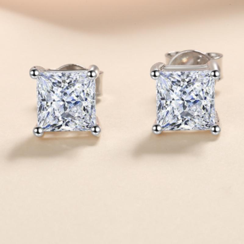 Cercei tip Moissanite cu design clasic de 1 carat pentru femeie Cercei cu formă pătrată din argint 925 pentru aniversare