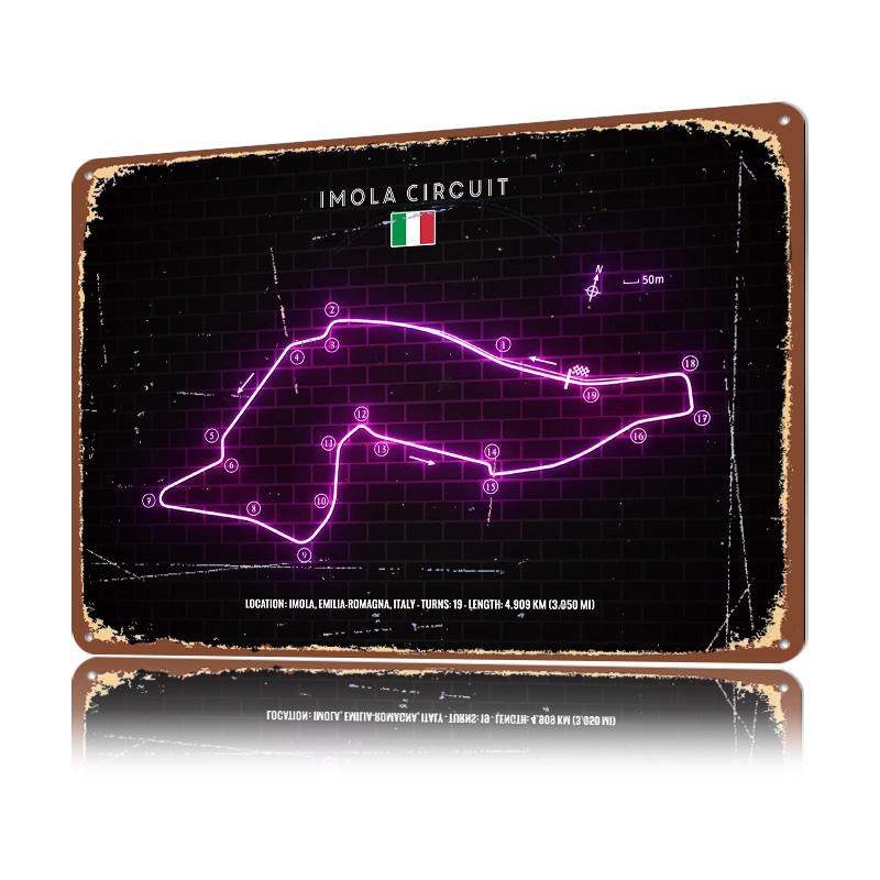 Imola Circuit Personalized D Textured Metal Poster Wall Art Vintage Tin Signs for Custom Plate Mancave Decoration Gaming House