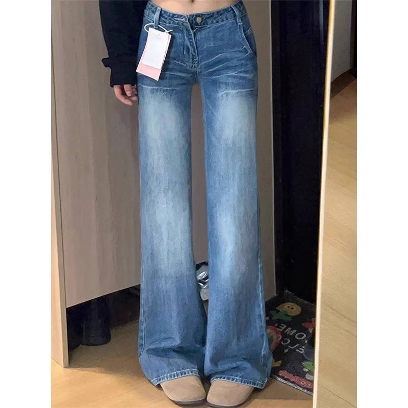 Damenjeans Frühling Neu Hohe Taille Lockerer Look Slim Schmale Edition Weites Bein Lange Hosen