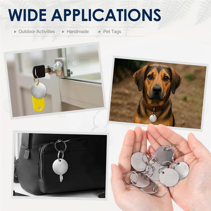 A27F-For Stamping Blanks 100Pcs Metal Dog Tags Stainless Steel Key Tags For Engraving, 1.2 Inch Metal With Hole