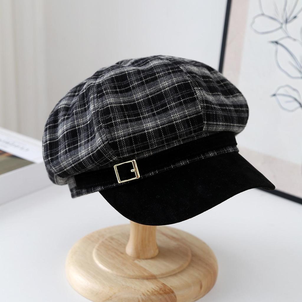 Damen Schiebermütze im koreanischen Stil mit Karomuster - Trendig und vielseitig für Herbst/Winter