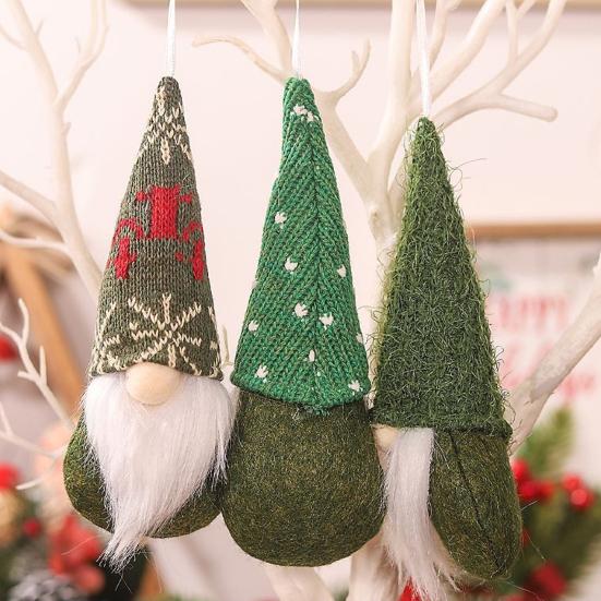 3Pcs Faceless Doll Pendant Christmas Gnome Ornament with Lanyard Long Beard Hat Doll Knitted Decoration