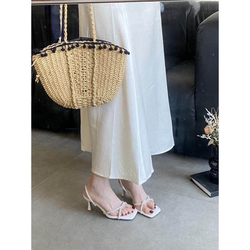 New square head high heel thick sole soft sole soft surface rhinestone belt open toe thin heel women's shoes sandals high heels
