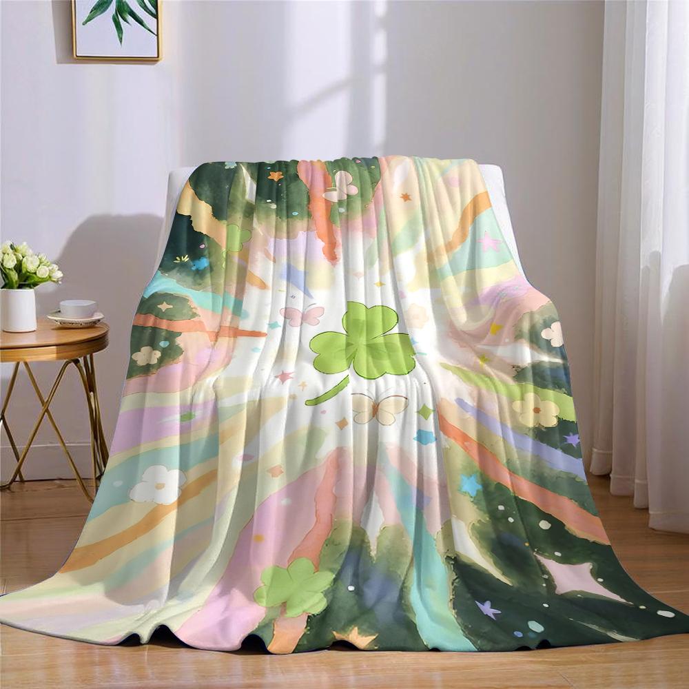 Lucky Clover Burst Flannel Blanket Warm Soft Halloween Christmas Couch Warm Cozy Decorative Decor Gift for All Season