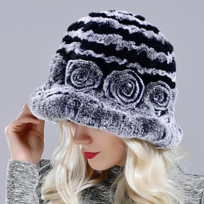 Bucket Hats for Women Winter Rabbit Fur Hat Causal Warm Knitted Caps for Girls Female Fashion Outdoor Large Ladies Volume Hats