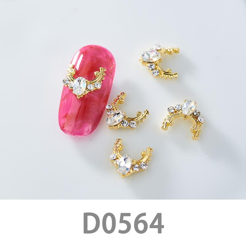 10Pcs Gold Silver Elk Antler Shape Alloy Diamond Nail Ornament Manicure Decoration Accessories
