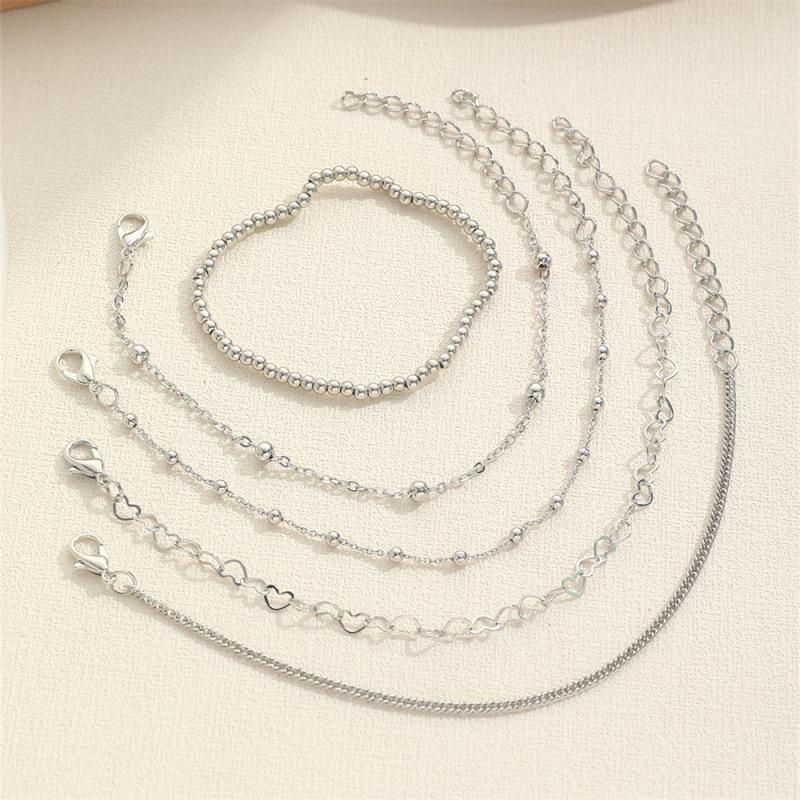 Trendy Beaded Bracelet Set: European-American Hip Hop Style, Heart Chain, 5-Piece Collection