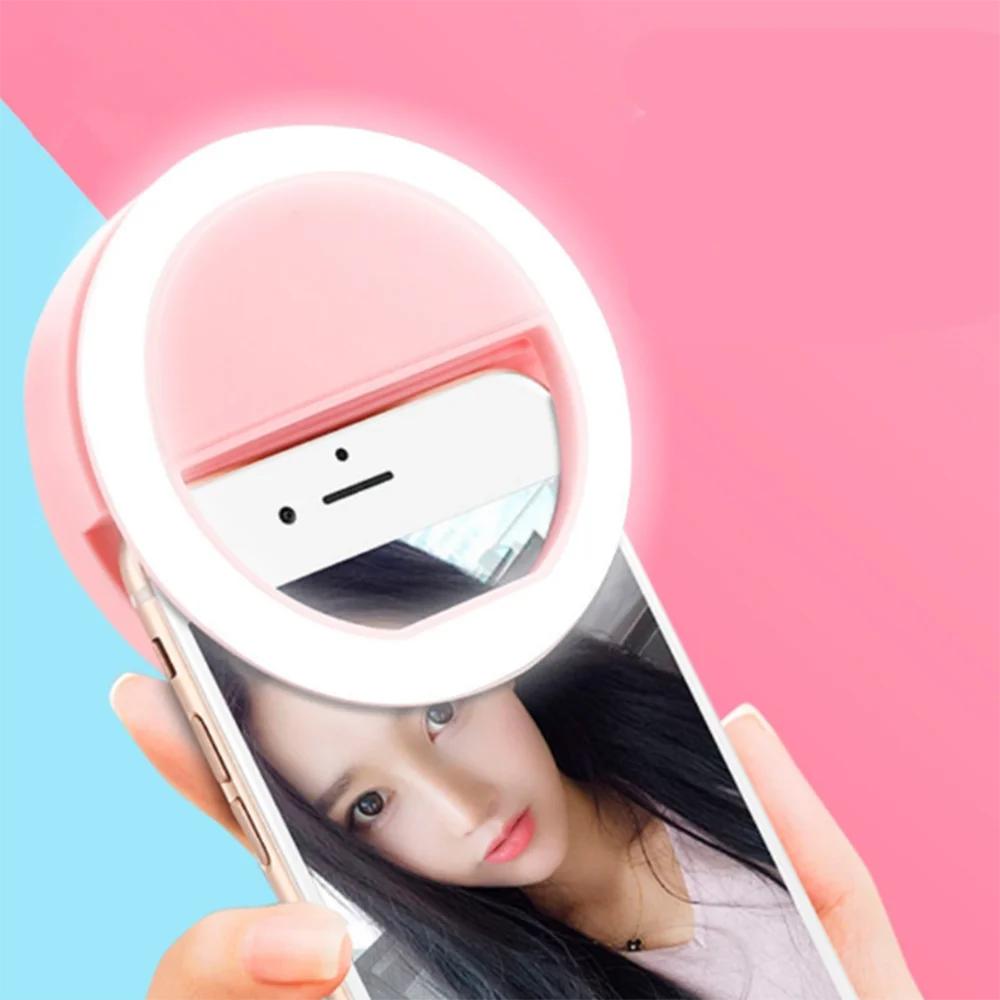 Mobile Phone Light Clip Selfie Fill Light LED Auto Flash Beauty Lens Round Portable Selfie Flashlight Photography Makeup Mirror